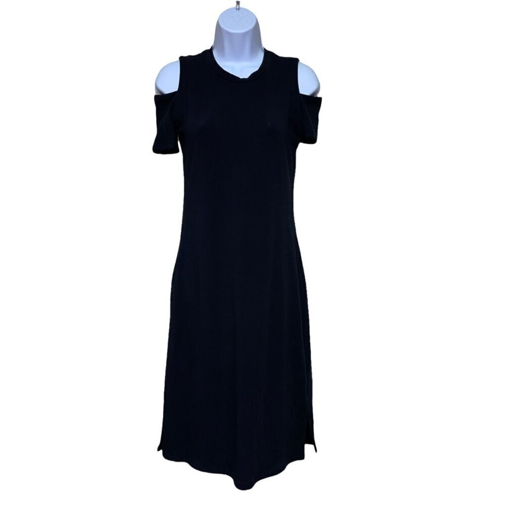 Athleta Cold Shoulder Black Short Sleeve Midi Knit Dress Women's Size XS